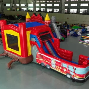 CE Certified Customizable Big Adult Kids Jumping Castle Fire Truck Bouncy Castle Combo Bounce House Slide Pool Flame Retardant