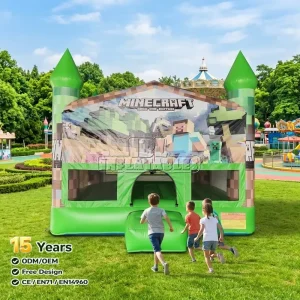 CE Certified Inflatable Bouncy Castle Minecraft 13x13ft Bounce House for Kids Birthday Party & Rental Business Event Venues
