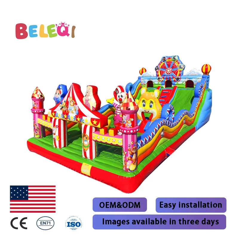 Rumah Loncat Inflatable Bersertifikat CE dengan Seluncuran Air dan Kapasitas 200-500KG