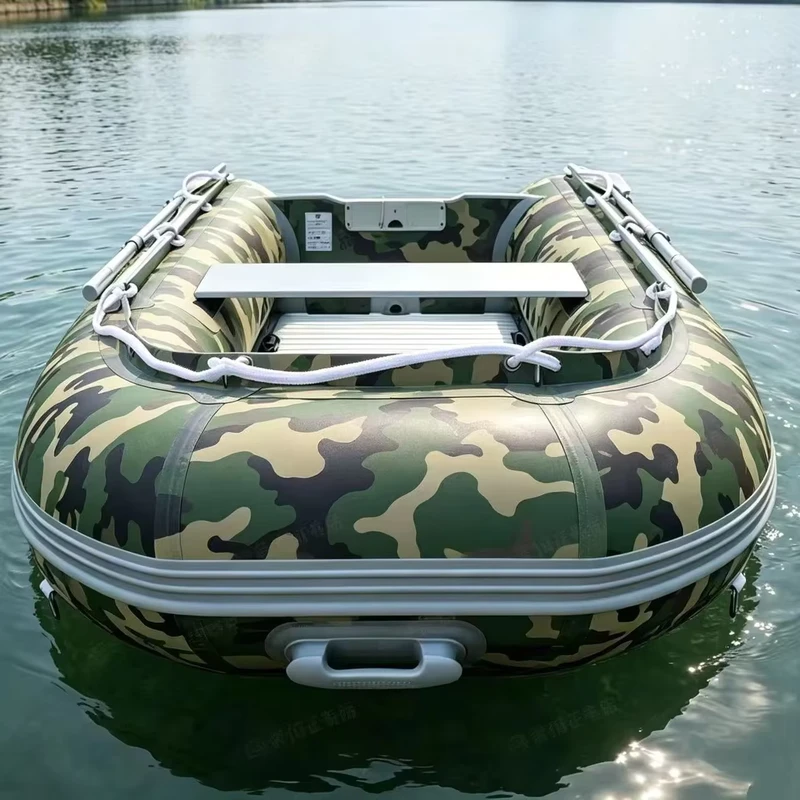Camouflage Inflatable Boat with Aluminum Floor 2 4 Person Heavy Duty PVC Inflatable Dinghy for Fishing Hunting & Water Sports