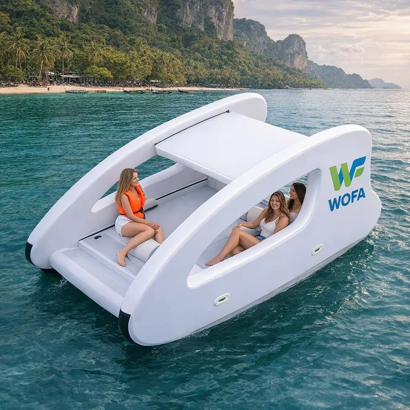 Camping Catamaran Inflatable Boathouse Anti-Rust Coating Water Use 7+ Passengers 400kg Lower Deck/150kg Upper Deck Capacity