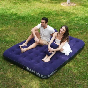 Camping Inflatable Mattress PVC Inflatable Bed Portable Surface Flocked Outdoor Sleeping Air Bed Without Pump