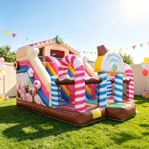 Cand Land Bounce House Inflatable Bouncer Combo Commercial Double Slip n Slide Inflatable Slide for Kids Parties