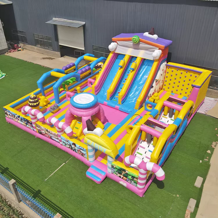 Candy Opblaasbare Speeltuin met Kleurrijke Hindernisbaan en Springkasteel voor Buiten Kinderen Feest en Carnaval Candy