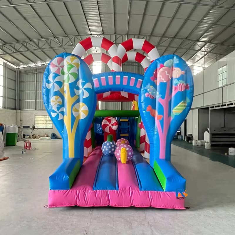 Kursus Rintangan Inflatable Tema Permen, Permainan Tantangan Inflatable untuk Acara Pesta Anak