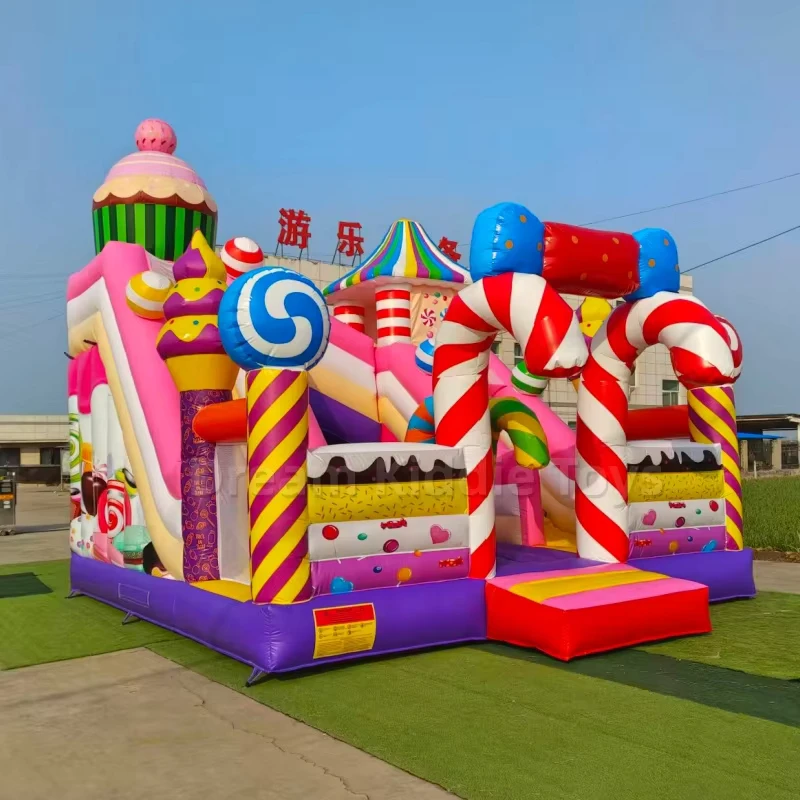 Candy-Themen-Partyverleih aufblasbares Schloss mit Rutsche Sprunghaus Hindernisspiel-Kombination aufblasbares Trampolin für Kinder
