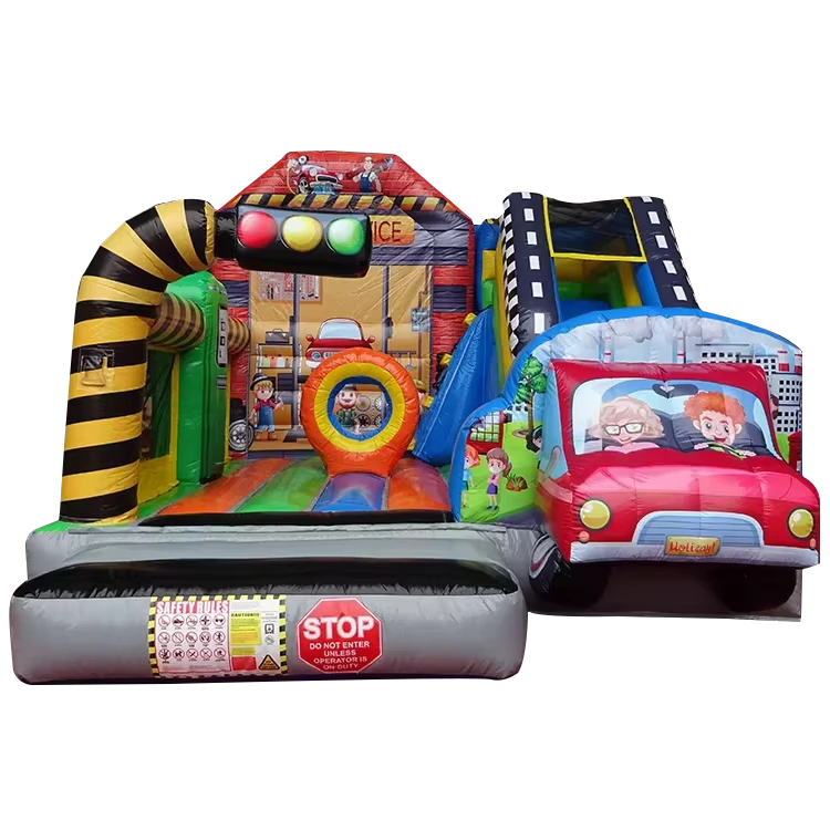 Castillo Inflable de Salto Combo con Deslizador de Coche, Castillo Inflable Comercial con Obstáculos, Deslizador Inflable Moonwalk