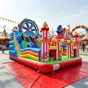 Carnival Circus Themed Inflatable Combo Ferris Wheel Style Large Bounce Castle with Slide for Events