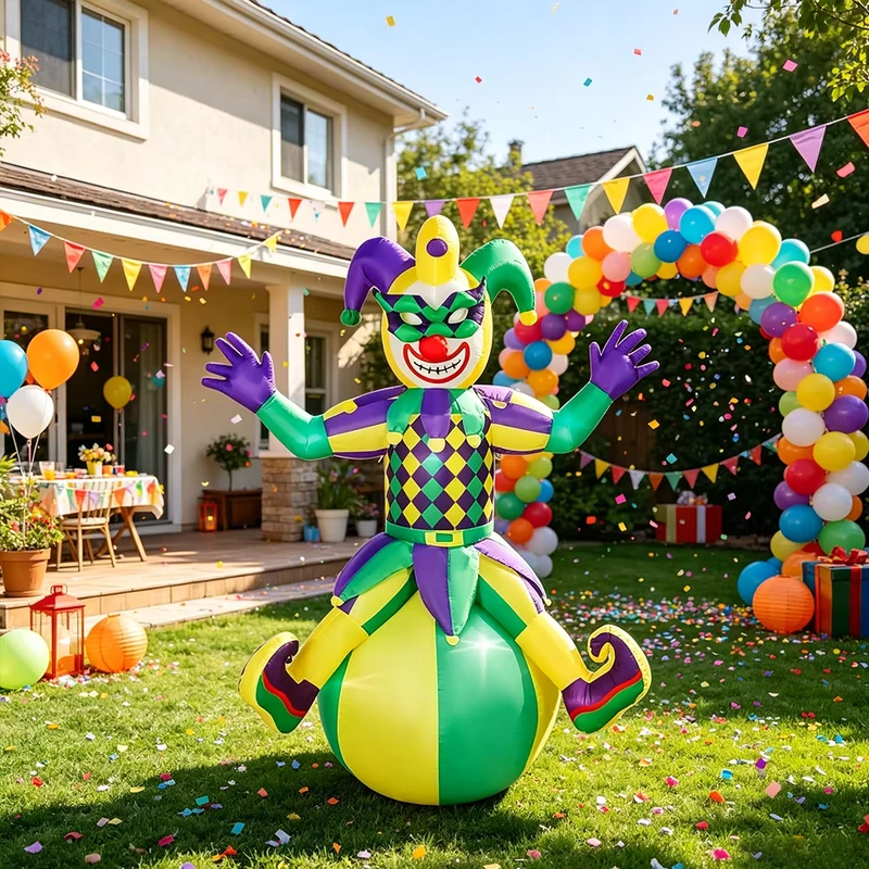 Topeng Badut Karnaval Inflatable Dekorasi Luar Ruangan Meriah Mainan Kartun Inflatable LED