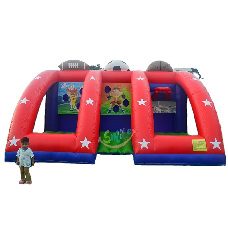 カーニバル屋内外用 3in1 インフレータブルスポーツゲーム バスケットボール サッカー シューティング インフレータブルフットボール投げゲーム 学校用
