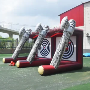 Carnival Tossing Game Double Doors Inflatable Axe Throwing Game With Air Blower for Party Events