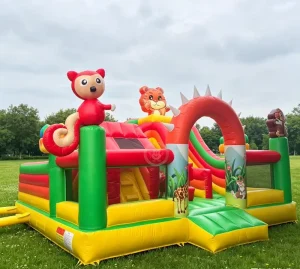 Cartoon Animal Theme Inflatable Bounce with Slide Combo Commercial Bouncing Playground Kids Toys