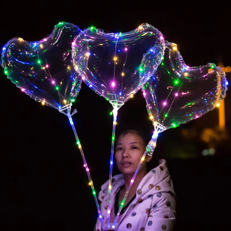 บอลลูน BOBO ขนาด 20/24 นิ้ว สำหรับงานวันเกิดและงานแต่งงาน พร้อมไฟ LED บอลลูน BOBO ใสพร้อมไม้จับ