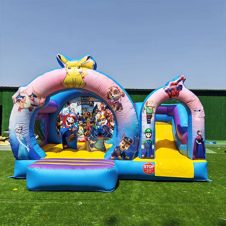 Cartoon Bouncy Bouncer Castle Outdoor Games Inflatable Castle with Slide Inflatable Bounce House Jumping Castle with Slide