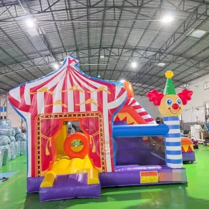 Cartoon Carnival Circus Inflatable Bounce House with Slide Combo Kids Bouncing Jumping Play Inflatable Party