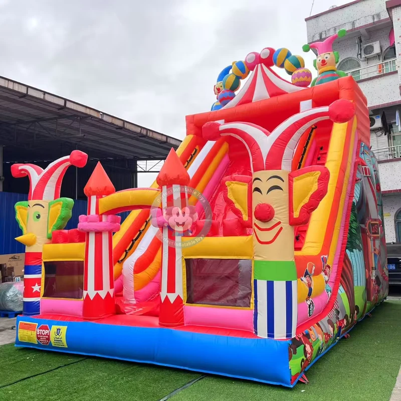 Cartoon Carnival Clown Inflatable Slide Kids Toys Commercial Bouncing Slide Inflatable Dry Inflatable Slide