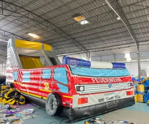 Cartoon Fire Truck Toys Inflatable Slide Commercial Grade Party Dry Slide Inflatable Jumping