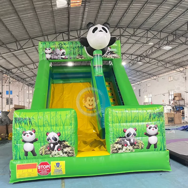 Escorrega Inflável Panda Verde Cartoon Comercial Brinquedos Infláveis de Escorrega Seco