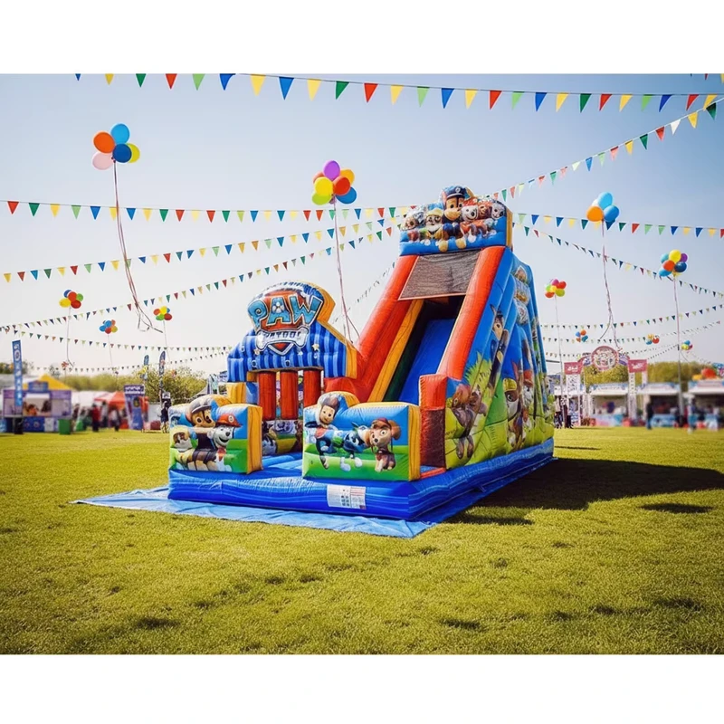 Cartoon Jumping Castle Kids Custom Inflatable Park Paw Theme Bouncer Combo Bounce House With Slide Fun City