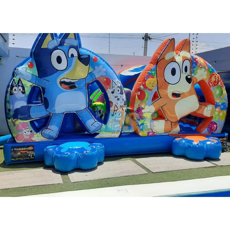 カートゥーンキッズバウンスハウス スライド付きインフレータブルバウンサー パーティージャンパー 幼児用インフレータブルジャンプ ブルーイジャンピングキャッスル 子供用