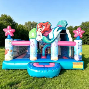 Cartoon Ocean Themed Inflatable Bounce House Kids Jumping Bouncer With Obstacle Tunnel For Outdoor Play Commercial Rental