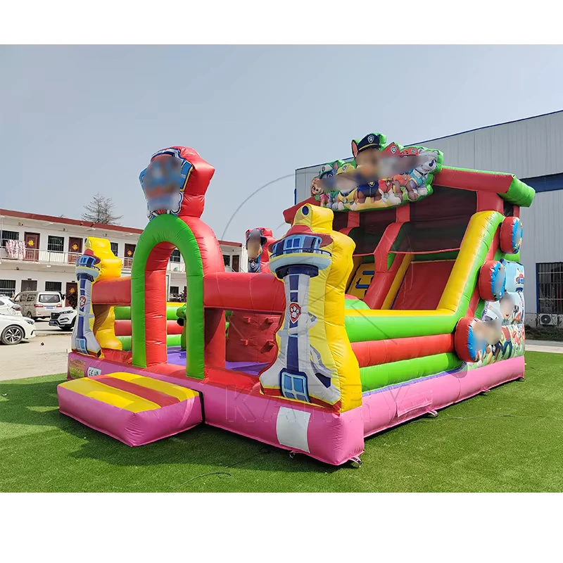 Aufblasbares Hüpfburg-Thema „Rettungsteam“ mit Rutsche – Kommerzielle bunte Patrouillen-Druckkombination für Kinderpartys