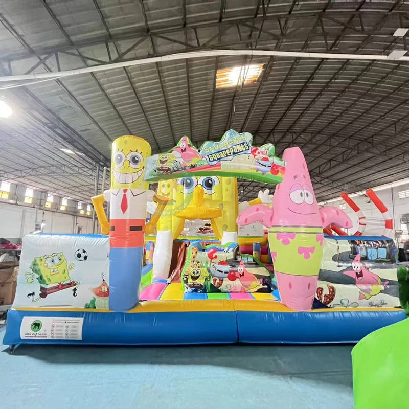 Cartoon Schwammspielzeuge Aufblasbares Hüpfspiel mit Rutsche Gewerbliche Hüpfburg für Kinder