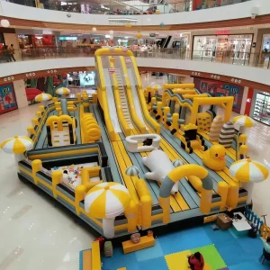 Cartoon Themed Inflatable Slide Obstacle Course Combo Large Interactive Bouncy Playground for Amusement Park & Shopping Center