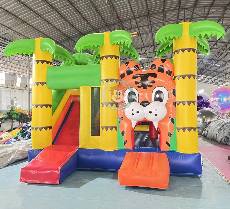 Castillo inflable de dibujos animados de tigre con tobogán, castillo rebotante de grado comercial para niños