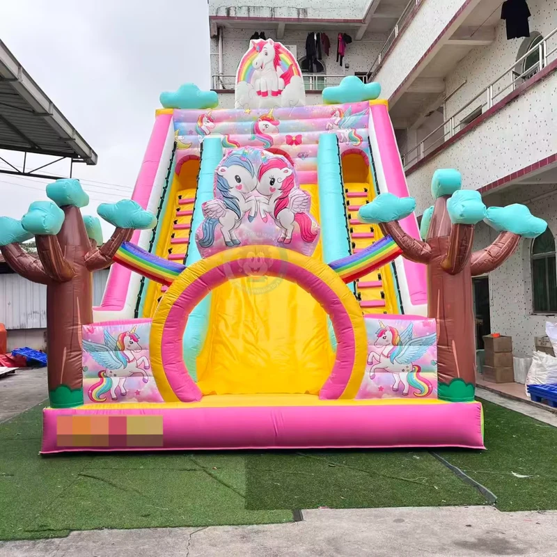 Brinquedos Infláveis de Unicórnio em Desenho Animado com Escorrega Castelo Inflável Escorrega Comercial