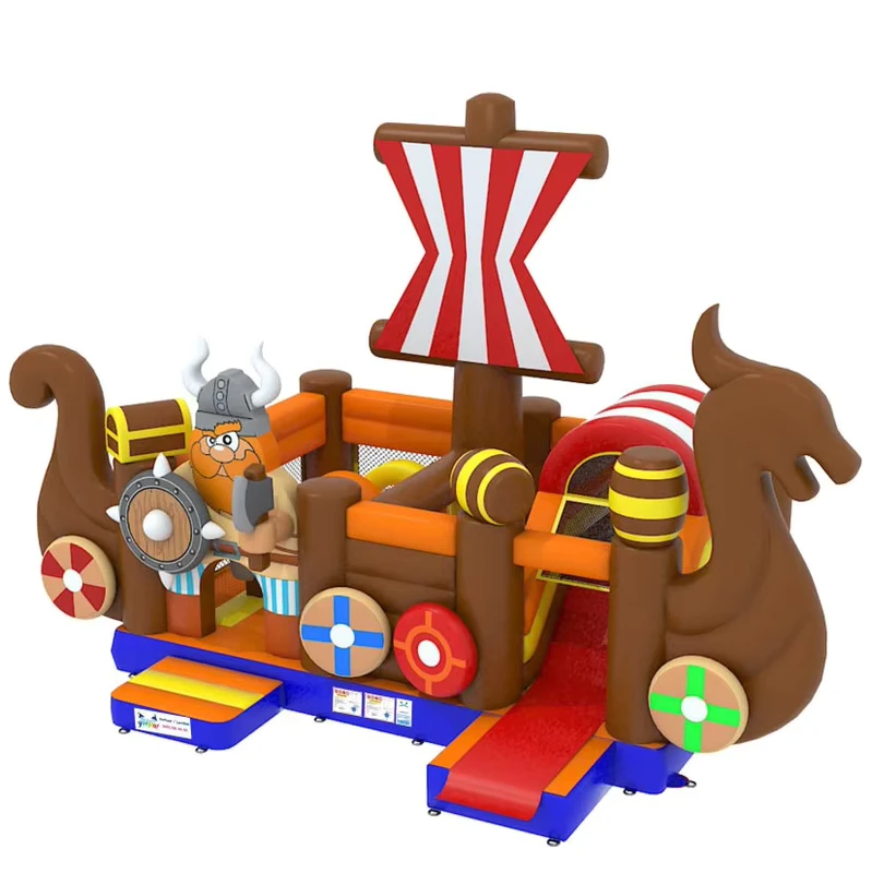 Castello gonfiabile commerciale a tema vichingo con scivolo per bambini