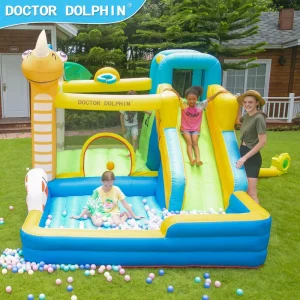 Children Inflatable Small Bounce House Outdoor Fun Inflatable Bouncy Castle with Slide Play Gift for Easy Setup
