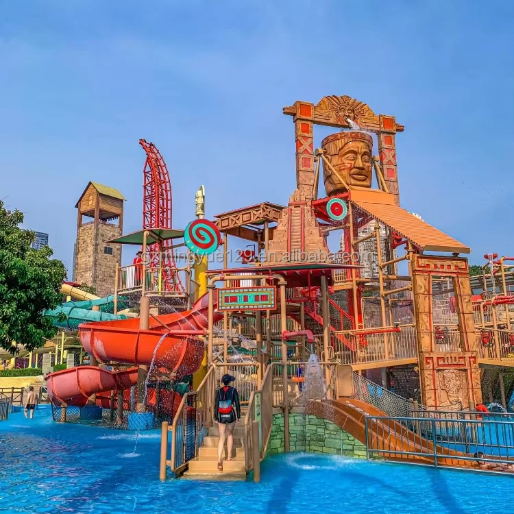Children Water Park Play Equipment Fiberglass Water Slides Playground Water House with Spray Bucket