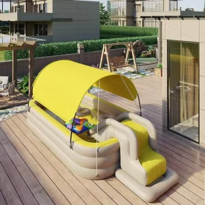 Piscine Rectangulaire Gonflable Automatique pour Enfants, Épaissie, avec Pare-Soleil, Pliable, en PVC, Toboggan pour Bébé, Piscine Sans Fil
