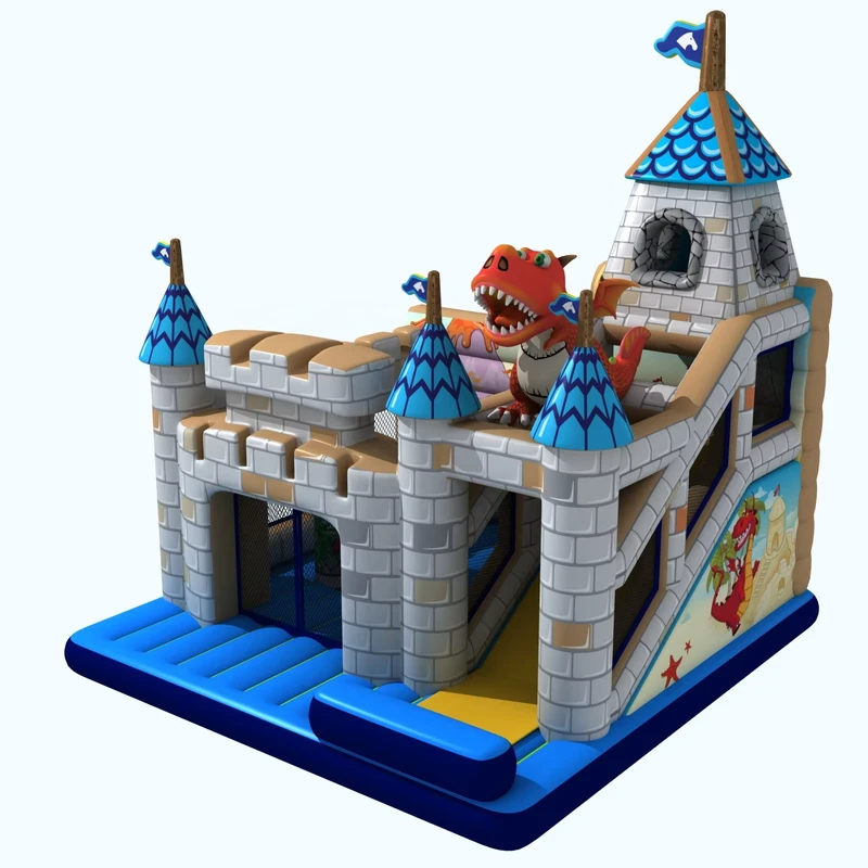 Castillo inflable de dragón de dibujos animados para niños, casa inflable divertida