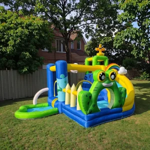 Children’s Frog Prince Inflatable Jumping Castle with Rock Climbing Slide Trampoline for 8-13 Years
