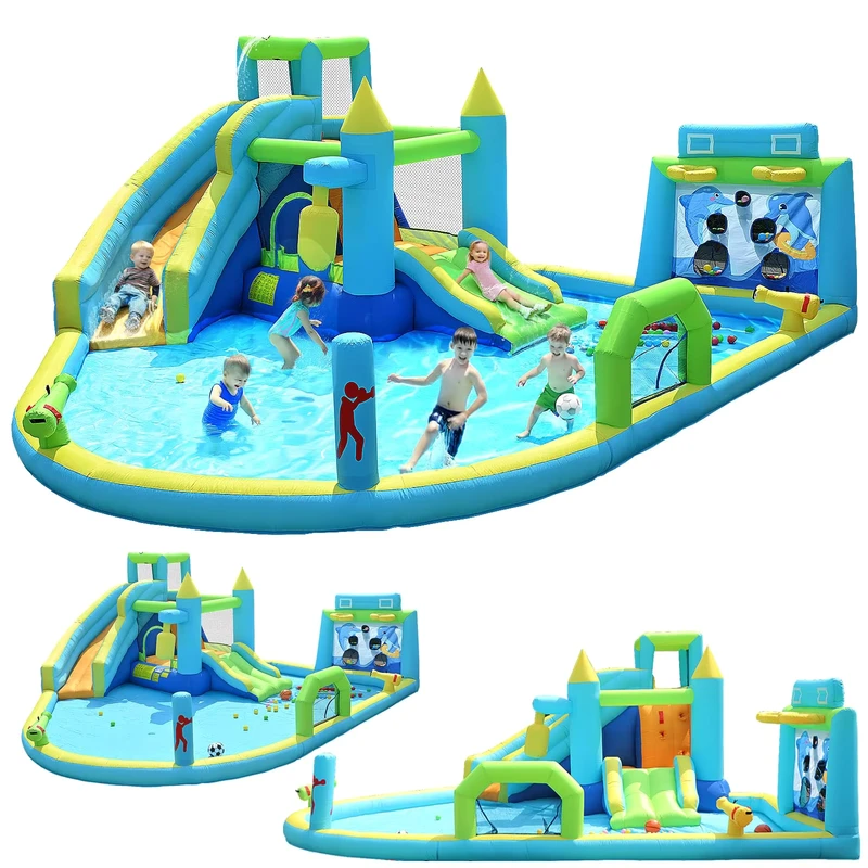 สไลด์น้ำ inflatable ขนาดใหญ่สำหรับเด็ก สระน้ำบ้านเด้งเหมาะสำหรับสนามหลังบ้าน