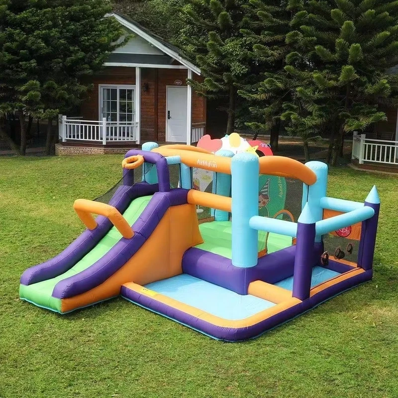 Children’s Multi-functional Inflatable Castle Water Slide Bounce House Easy Setup Animal Theme Fabric