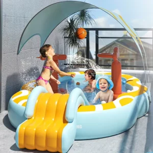 Children’s Outdoor Inflatable Five in One Educational Water Play Pool Sunshade Slide Swimming Pool PVC Material Water Spray
