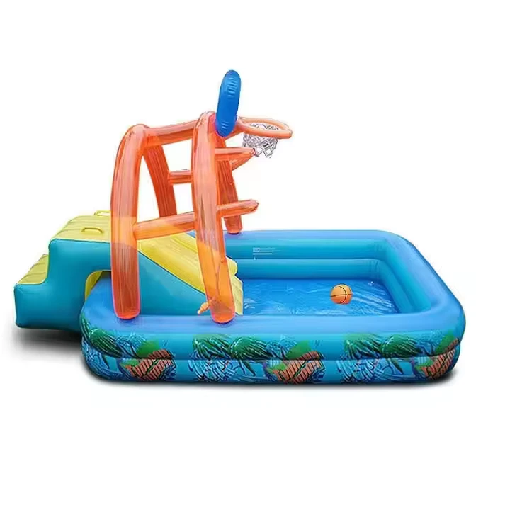Piscina Inflable para Niños con Tobogán y Soporte para Baloncesto