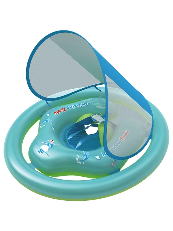 子供用PVCインフレータブルダブルリングスイミングリングプールフロート、安定したベルトと取り外し可能な日よけ付き、夏用