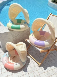 Anel de Natação Inflável em PVC Ecológico para Crianças com Teto Removível, Design Bicolor para 1-4 anos