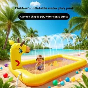 Kinderen's PVC Vierkante Opblaasbare Zwembad Buiten Water Spray Cartoon Giraffe Baby Bad Speelbal Pool