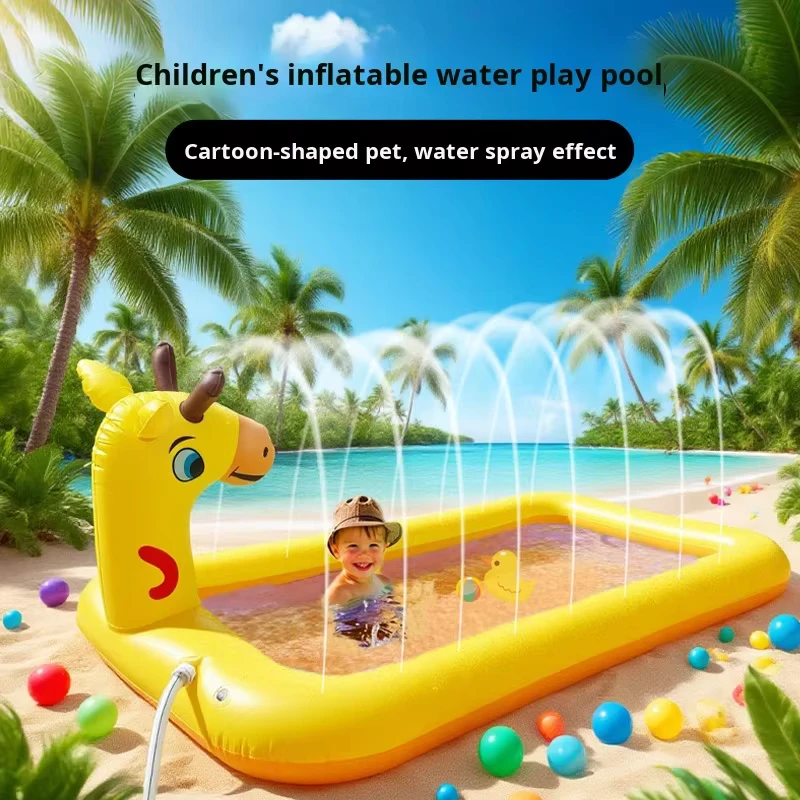 Bể Bơi Bằng Nhựa PVC Hình Vuông Inflatable Cho Trẻ Em, Bể Bơi Bóng Hình Giraffe, Đồ Chơi Tắm Trẻ Em Ngoài Trời
