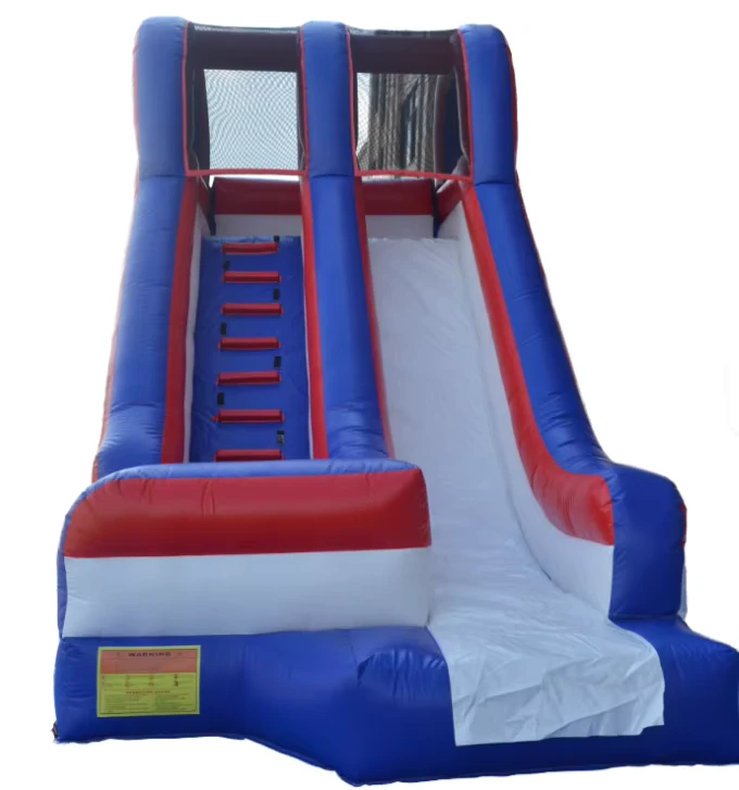 China Commercieel PVC Inflatable Water Droogglijbaan Buitenspeeltuin Inflatable Kasteel Dubbele Lanes Springhuis en Waterglijbanen