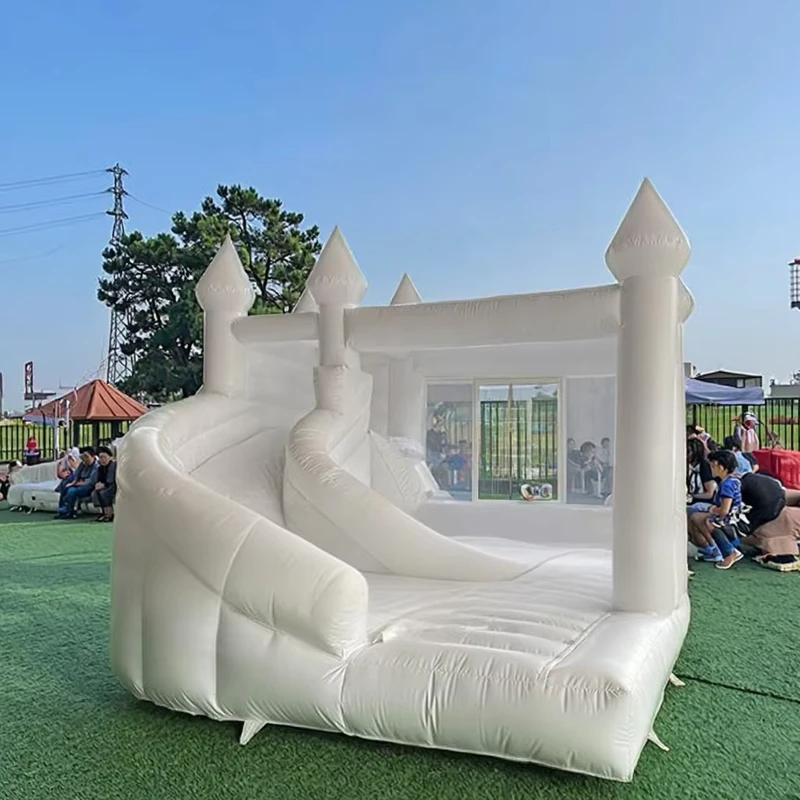 Castello Gonfiabile Bianco per Esterni Fabbrica Cinese con Soffiatore Giochi Gonfiabili Inclusi Casa Gonfiabile con Scivolo per Bambini