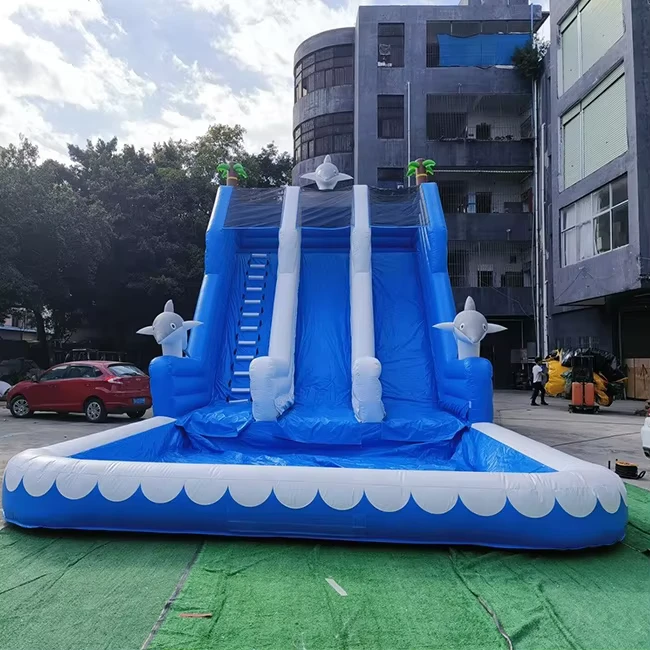 Escorregas de Água Infláveis de Grau Comercial China Lake com Piscina