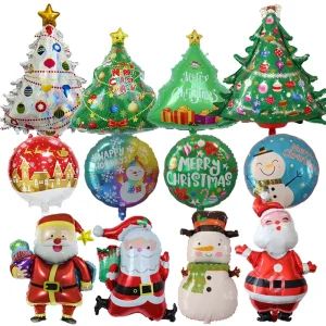 Christmas Aluminum Film Balloon Santa Snowman Gift Box Mini Christmas Tree Snowflake Decoration 16 Inch