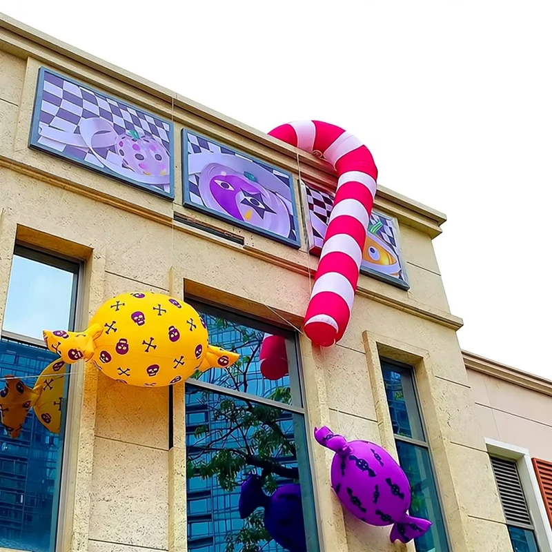 Fantasia de Natal Gigante Inflável em Forma de Bastão de Doces Arco de Balão LED Modelo 8-10 pés Oxford PVC Promoções de Eventos ao Ar Livre