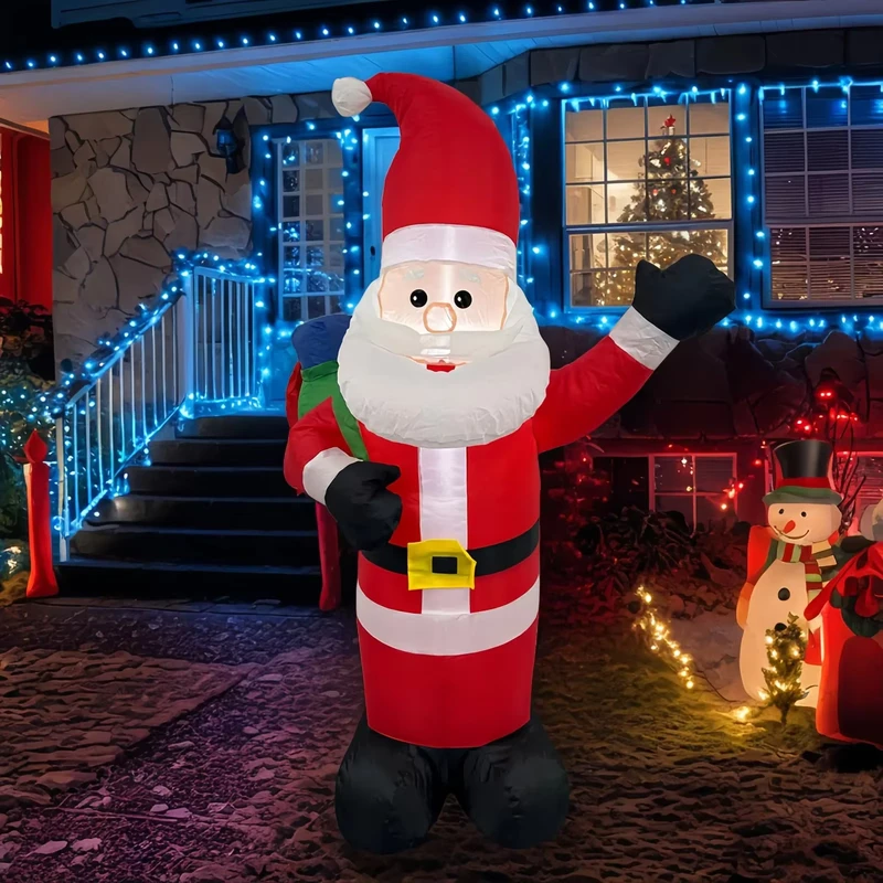 Sac à dos cadeau gonflable de Noël, décoration lumineuse LED en polyester, décor de jardin
